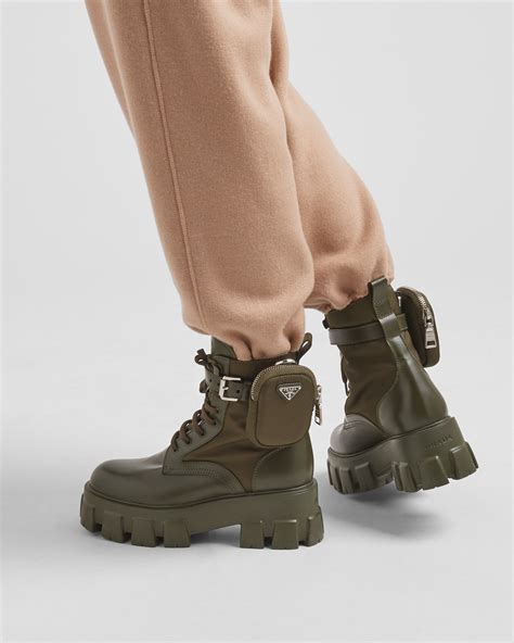 prada leather and neoprene booties|prada combat boots with pouch.